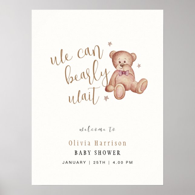 Affiche de bienvenue Baby shower simple Ours en to (Devant)