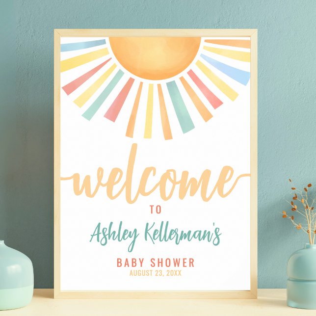 Affiche de bienvenue Baby shower Sun Sunshine (Sun Sunshine Baby Shower Welcome Sign)