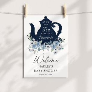 Affiche de bienvenue Baby shower Tea Time Blue