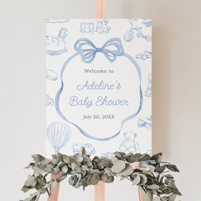 Affiche de bienvenue Baby shower Toile de Jouy Blu (Créateur téléchargé)