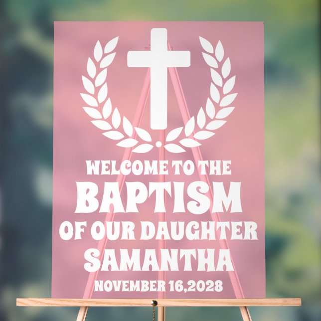 Affiche de bienvenue Baptême de fille en acrylique (Neutre)