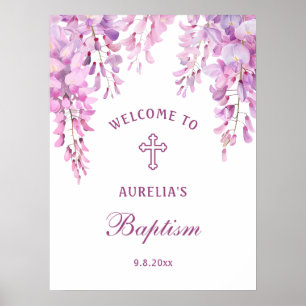 Affiche de bienvenue baptême Wisteria rose