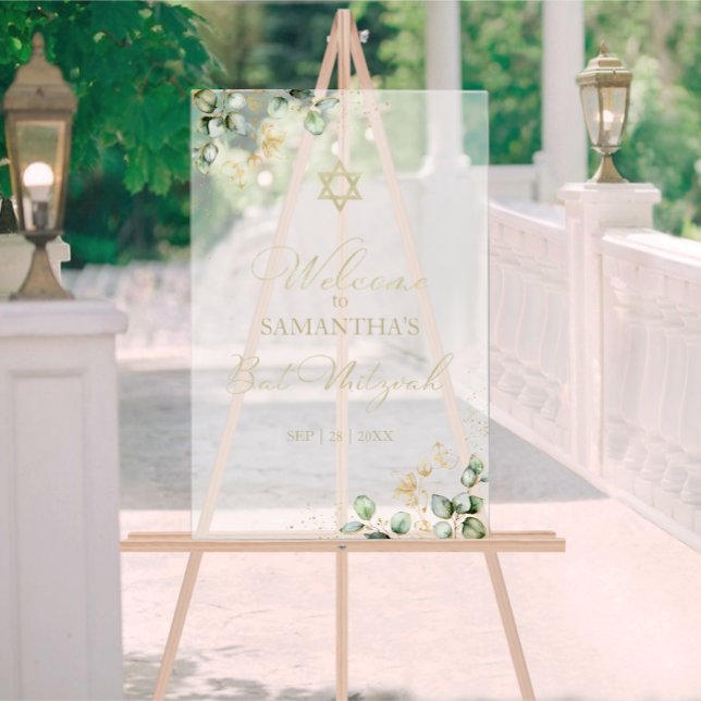 Affiche de bienvenue Bat mitzvah acrylique | Eucal (Créateur téléchargé)