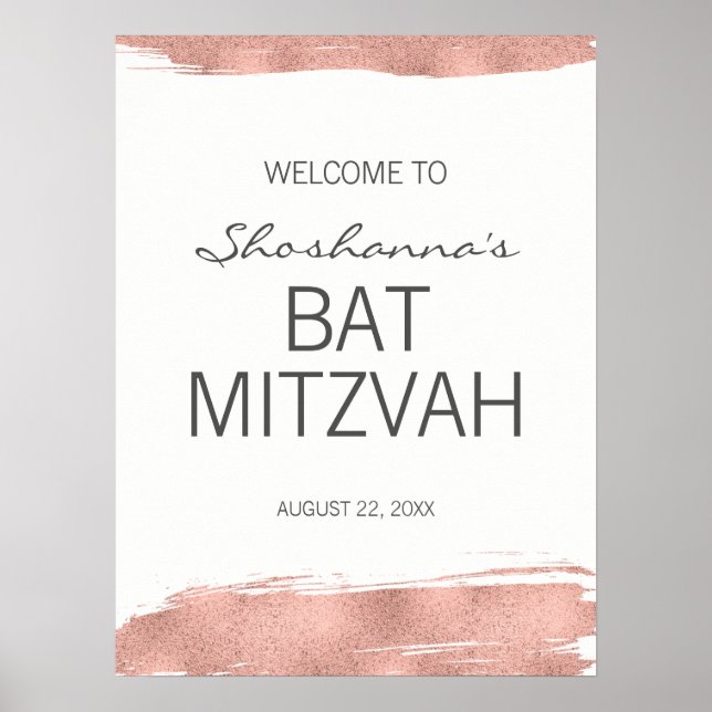 Affiche de bienvenue Bat mitzvah rose Gold Brushst (Devant)