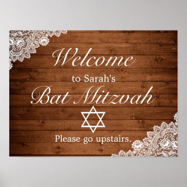 Affiche de bienvenue Bat mitzvah Rustic Wood & Lac (Devant)