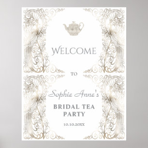 Affiche de bienvenue Chic Silver Peacock Bridal Te