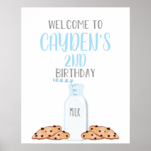 Affiche de bienvenue d'anniversaire Bleu Lait et C