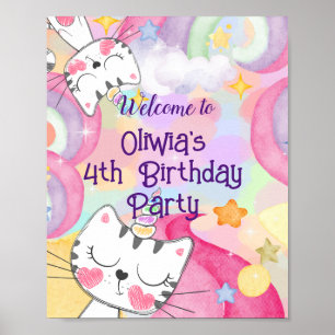 Affiche de bienvenue d'anniversaire de caticorn mé