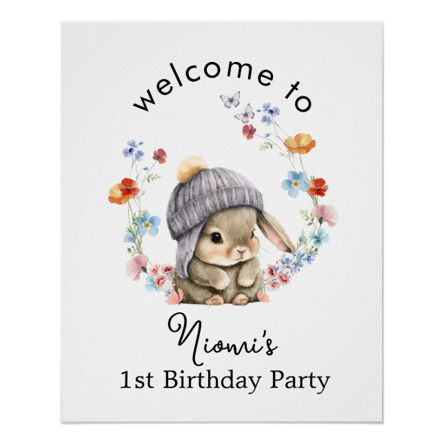 Affiche de bienvenue d'anniversaire de lapin sucré (Devant)