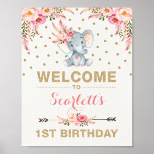 Affiche de bienvenue d'anniversaire de l'éléphant 