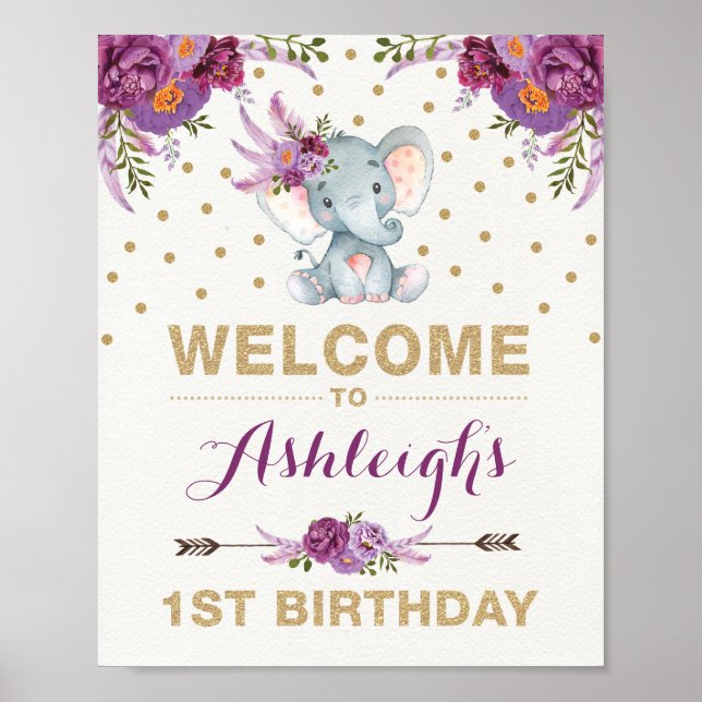 Affiche de bienvenue d'anniversaire de l'éléphant  (Devant)