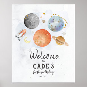 Affiche de bienvenue d'anniversaire de l'espace
