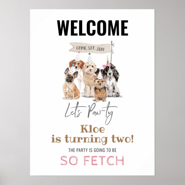 Affiche de bienvenue d'anniversaire de Pawty Puppy (Devant)