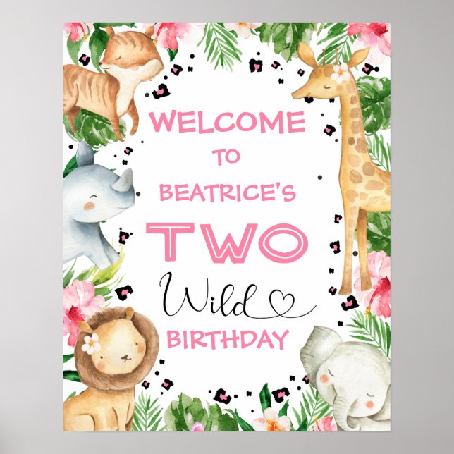 Affiche de bienvenue d'anniversaire de Pink Floral (Devant)