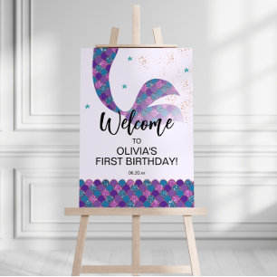 Affiche de bienvenue d'anniversaire de sirène Turq