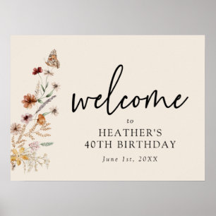 Affiche de bienvenue d'anniversaire florale