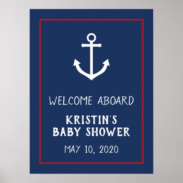 Affiche de bienvenue de Baby shower Ancre nautique (Devant)