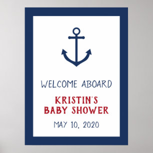 Affiche de bienvenue de Baby shower Ancre nautique