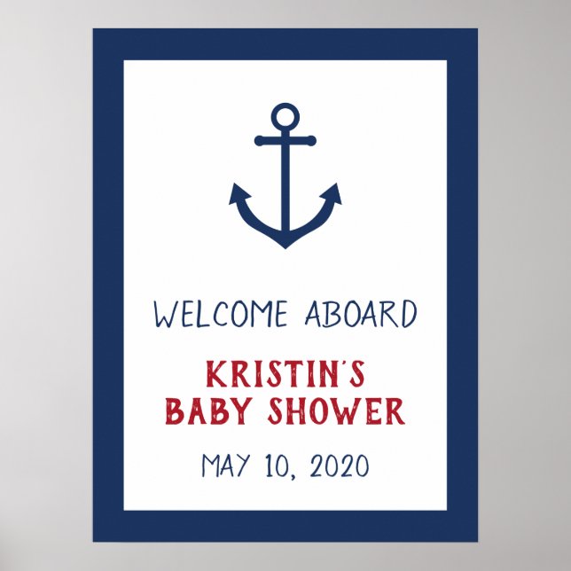 Affiche de bienvenue de Baby shower Ancre nautique (Devant)