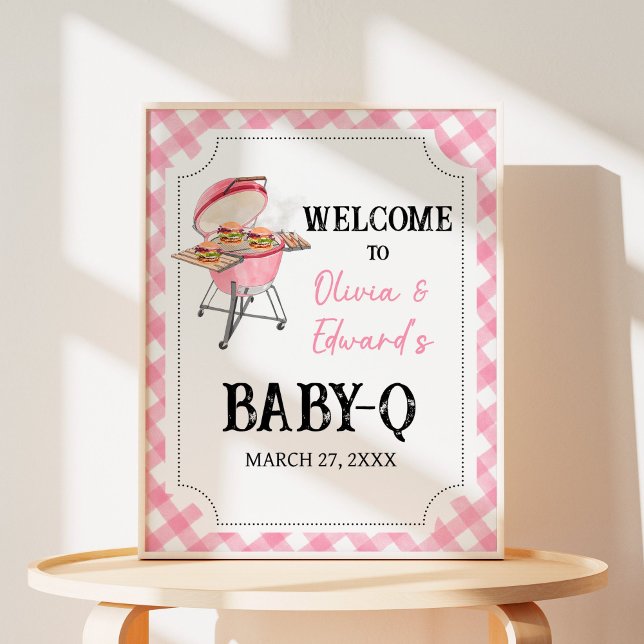 Affiche de bienvenue de Baby shower BBQ rose modif (Créateur téléchargé)