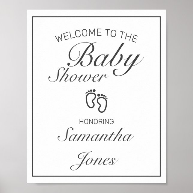 Affiche de bienvenue de Baby shower blanc minimali (Devant)