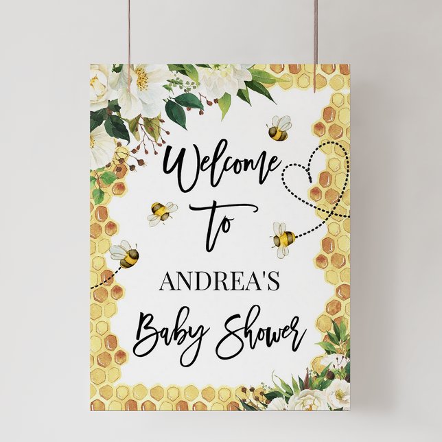 Affiche de bienvenue de Baby shower d'abeilles flo (Créateur téléchargé)