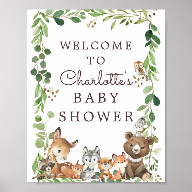 Affiche de bienvenue de Baby shower d'animaux de b (Devant)