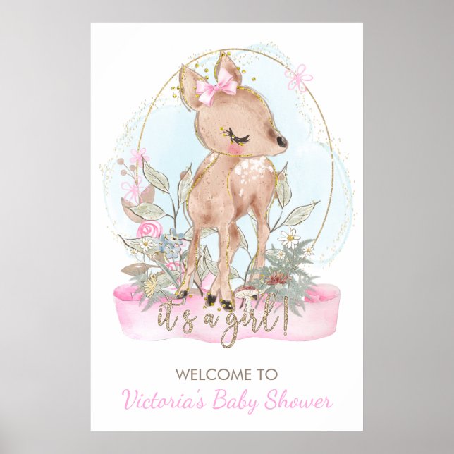 Affiche de bienvenue de Baby shower de cerfs migno (Devant)