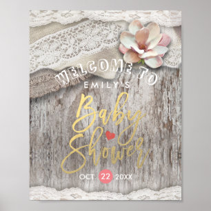 Affiche de bienvenue de Baby shower de dentelle en