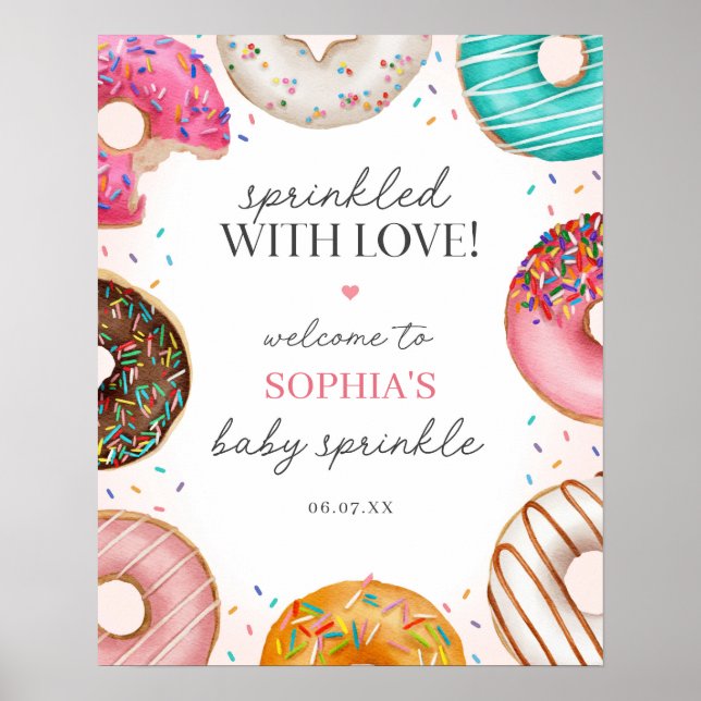 Affiche de bienvenue de Baby shower de Donut arros (Devant)