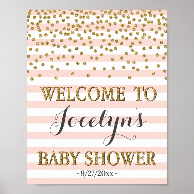 Affiche de bienvenue de Baby shower de fille en or (Devant)