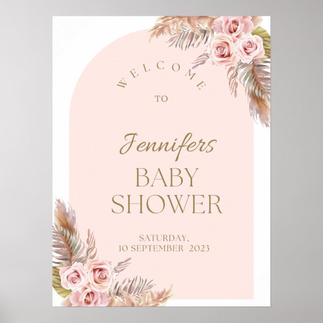 Affiche de bienvenue de Baby shower de fleurs Boho (Devant)