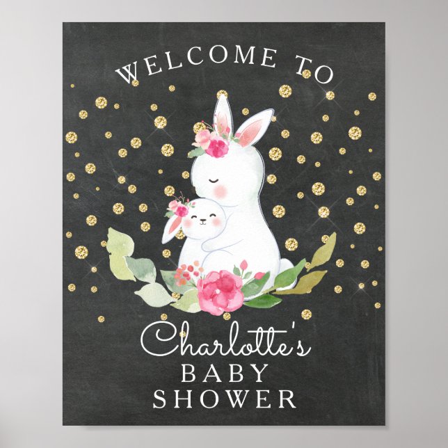 Affiche de bienvenue de Baby shower de lapin doux (Devant)