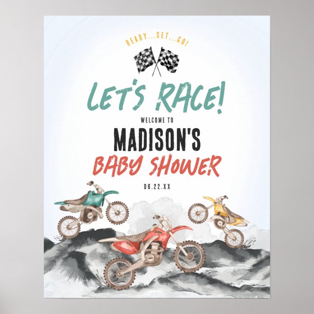 Affiche de bienvenue de Baby shower de moto-jupe p (Devant)