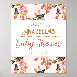 Affiche de bienvenue de Baby shower de papillon ro