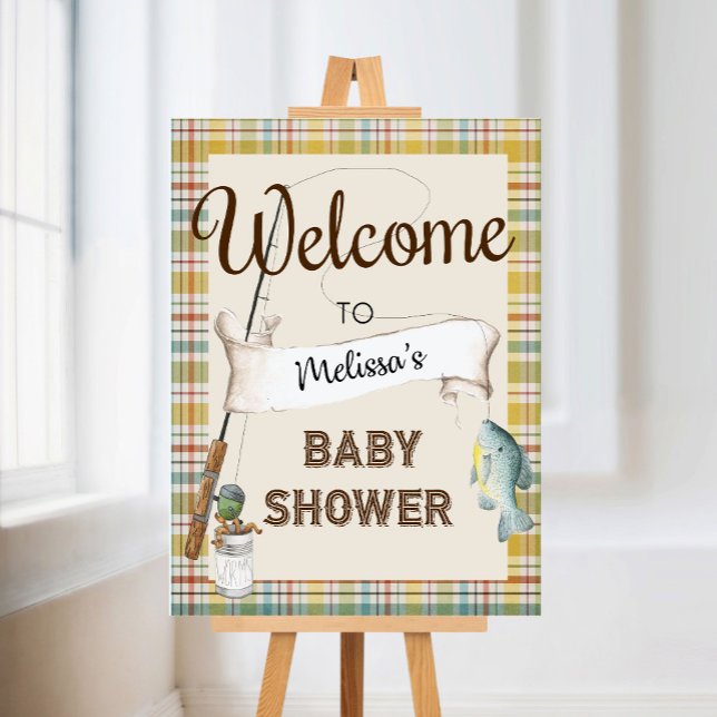 Affiche de bienvenue de Baby shower de pêche rusti (Créateur téléchargé)