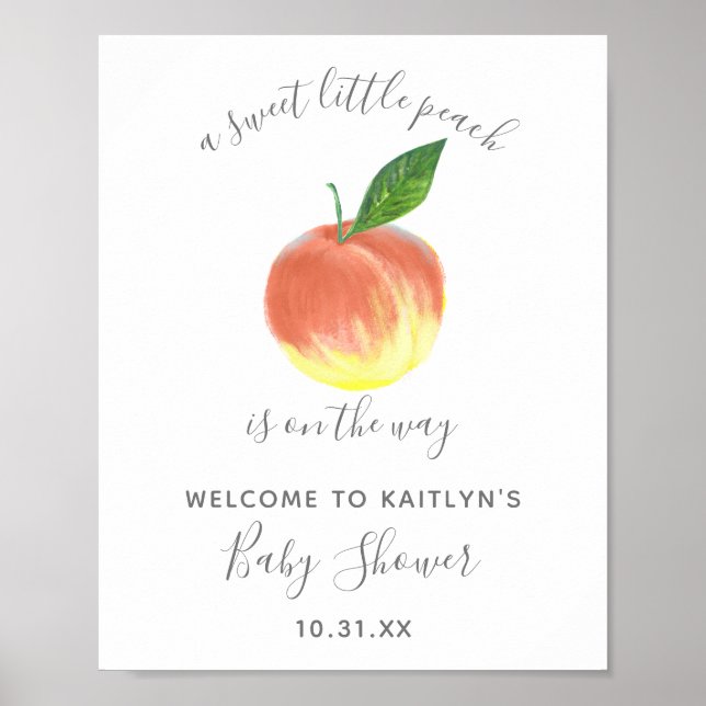Affiche de bienvenue de Baby shower de petite pêch (Devant)