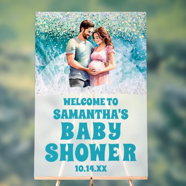 Affiche de bienvenue de Baby shower de plage acryl (Neutre)