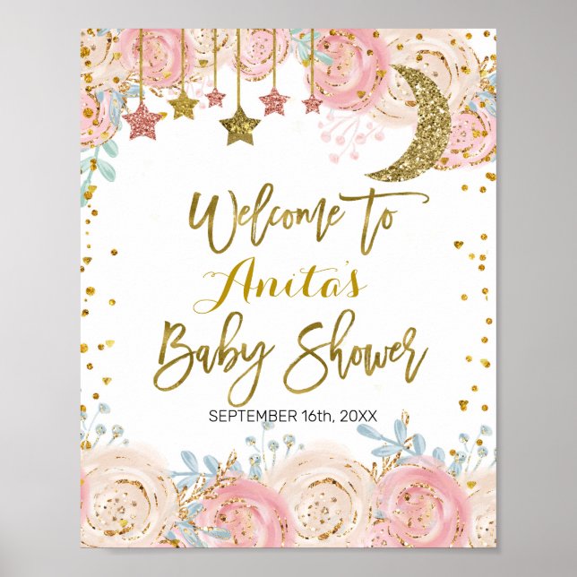 Affiche de bienvenue de Baby shower de scintille d (Devant)