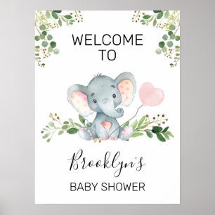 Affiche de bienvenue de Baby shower d'éléphant ros
