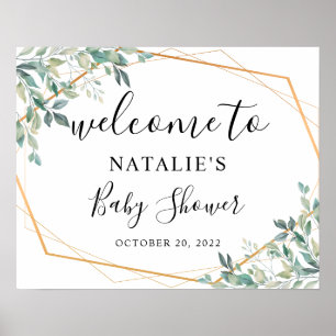 Affiche de bienvenue de Baby shower d'or Eucalyptu