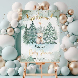 Affiche de bienvenue de Baby shower d'ours blanc p