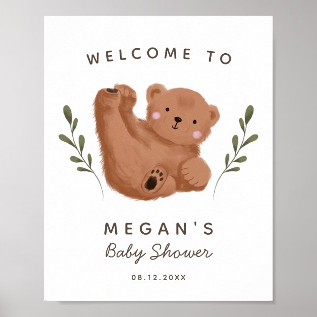 Affiche de bienvenue de Baby shower d'ours rustiqu (Devant)