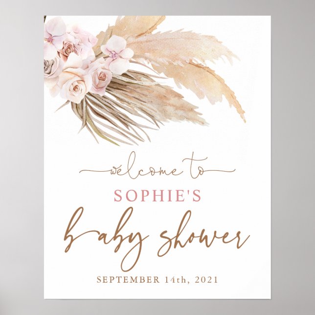 Affiche de bienvenue de Baby shower en laiton Boho (Devant)