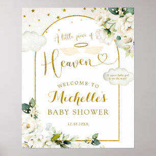 Affiche de bienvenue de Baby shower Floral Blanc H
