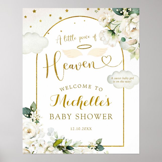 Affiche de bienvenue de Baby shower Floral Blanc H (Devant)