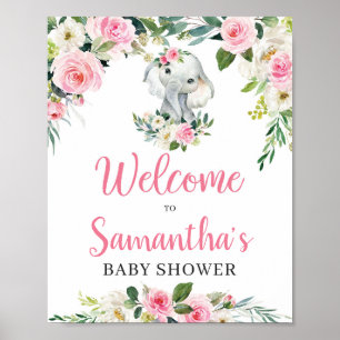 Affiche de bienvenue de Baby shower floral d'éléph