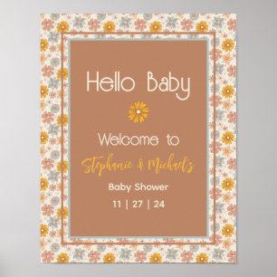Affiche de bienvenue de Baby shower Floral Retro B