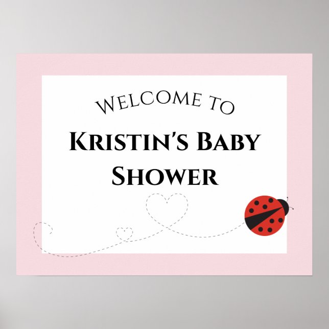 Affiche de bienvenue de Baby shower Ladybug rose (Devant)