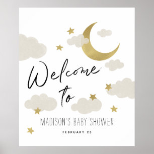 Affiche de bienvenue de Baby shower lune et arrièr
